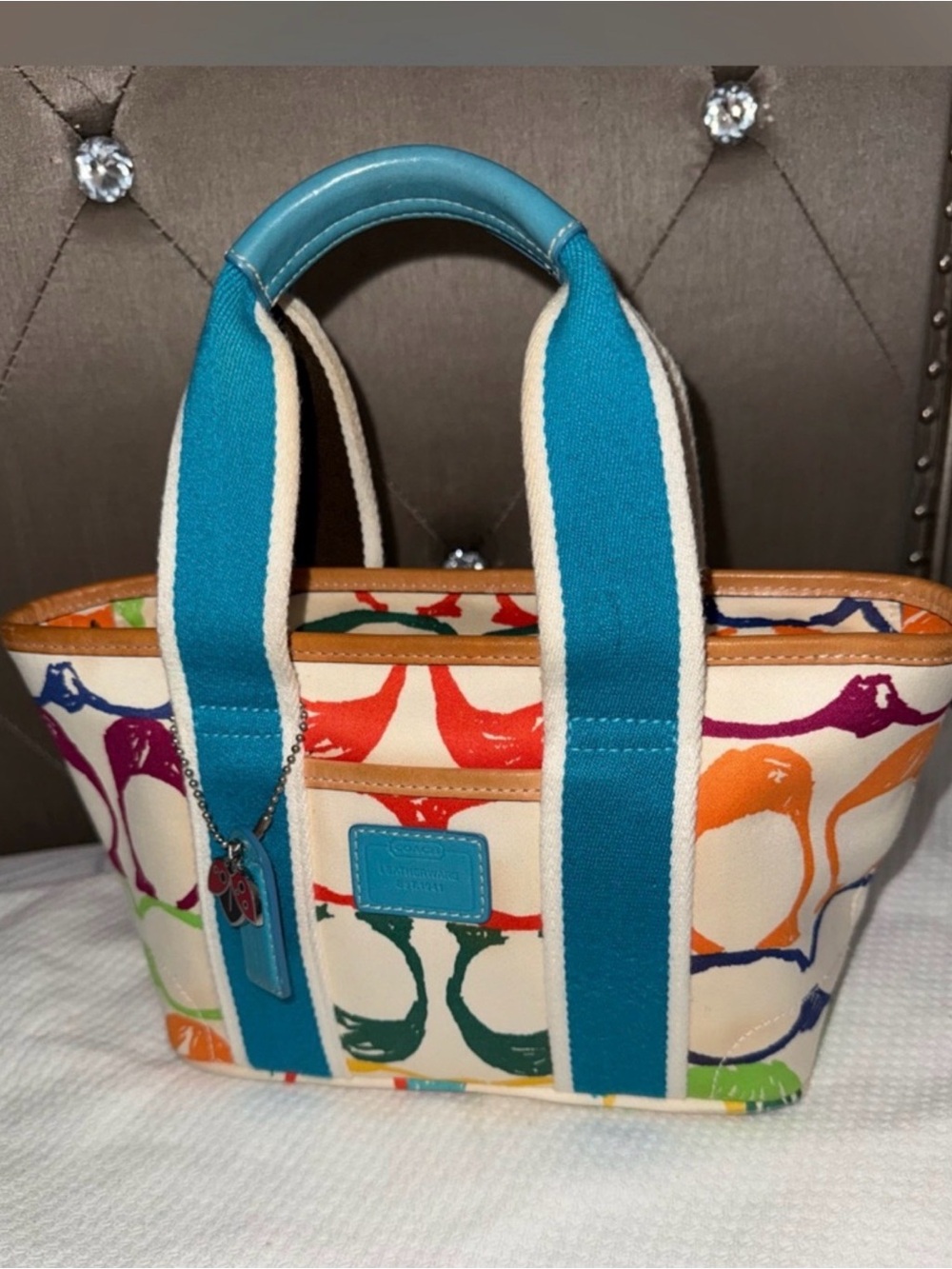 Coach scribbles mini tote bag. Lady bug charm. Y2K